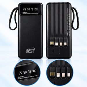 AST PB001 10000mAh Power Bank with Digital Display & Built-in Cables – Black