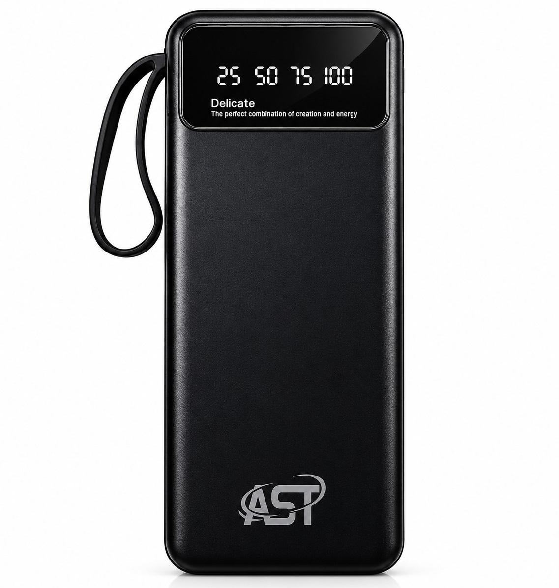 AST PB001 10000mAh Power Bank with Digital Display & Built-in Cables – Black - Image 3