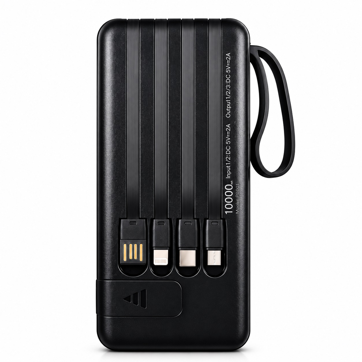 AST PB001 10000mAh Power Bank with Digital Display & Built-in Cables – Black - Image 2